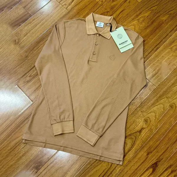 Áo Polo Dài Tay Nam Burberry Long Sleeve Monogram Motif Cotton Shirt Màu Be Đậm