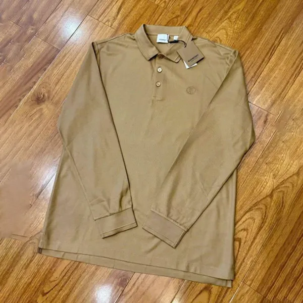 Áo Polo Dài Tay Nam Burberry Long Sleeve Monogram Motif Cotton Shirt Màu Nâu Be