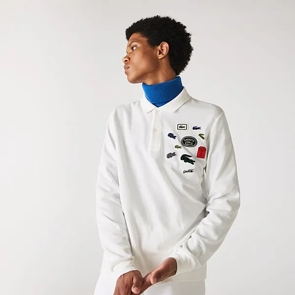 Áo Polo Dài Tay Nam Lacoste Men's Regular Fit Printed White PH1900 70V Màu Trắng Size 4