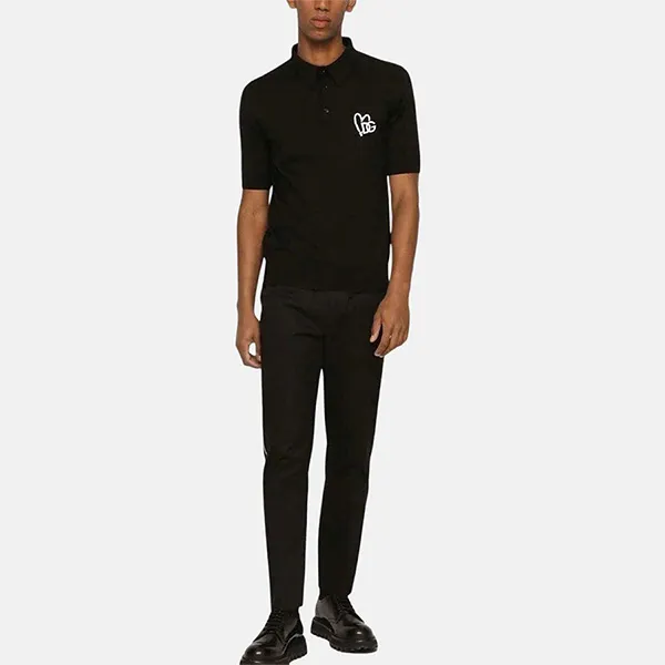 Áo Polo Nam Dolce & Gabbana D&G Black With White Embroidery GXN38Z JBSA0 Màu Đen Size 46