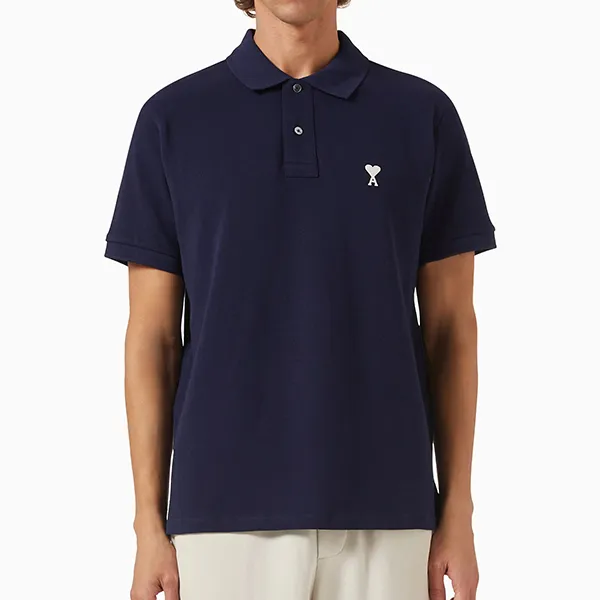 Áo Polo Nam Ami Embroidered Logo Shirt In Pique Knit Blue Màu Xanh Đen Size S