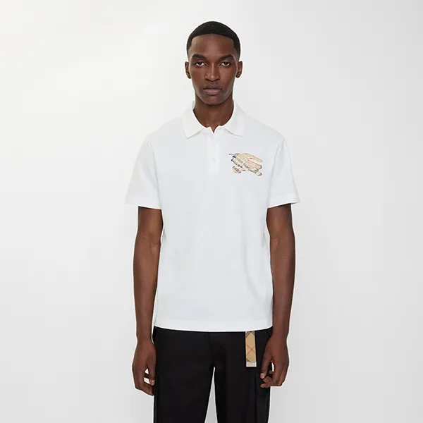 Áo Polo Nam Burberry BBR EKD Check Shirt Màu Trắng Size S