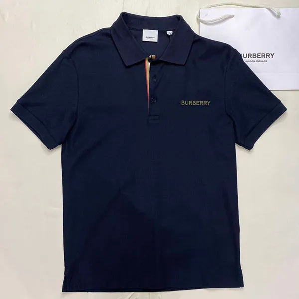 Áo Polo Nam Burberry Hartford Embroidery Logo Check 8084437 Màu Xanh Navy Size S