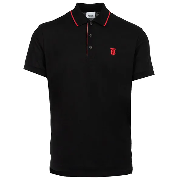 Áo Polo Nam Burberry Icon Stripe Placket Cotton Piqué Shirt Màu Đen Size S