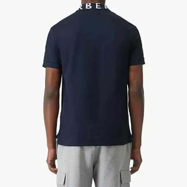 Áo Polo Nam Burberry Logo Intarsia Cotton Piqué Màu Xanh Navy Size M