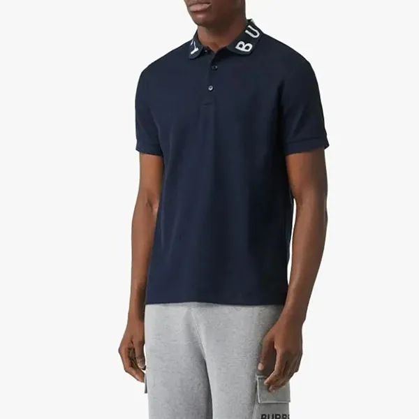 Áo Polo Nam Burberry Logo Intarsia Cotton Piqué Màu Xanh Navy Size M