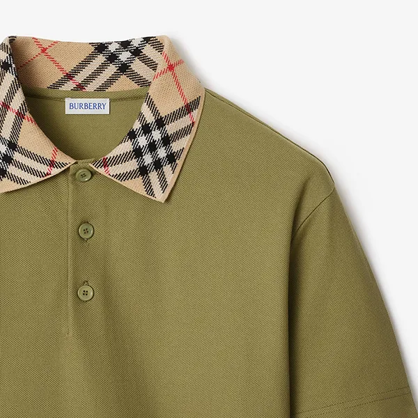 Áo Polo Nam Burberry Slim Fit Check Collar Cotton Polo Shirt 81109461 Màu Xanh Olive Size XS