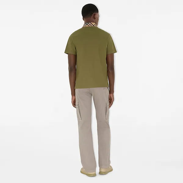 Áo Polo Nam Burberry Slim Fit Check Collar Cotton Polo Shirt 81109461 Màu Xanh Olive Size XS