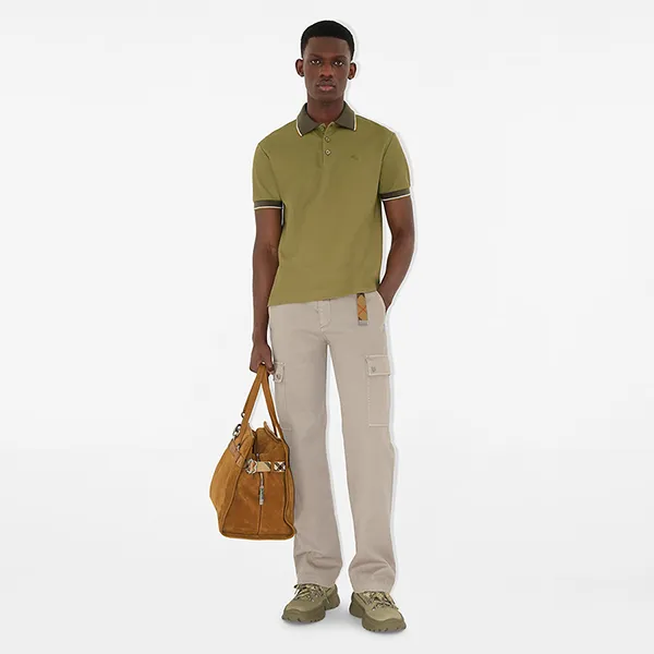 Áo Polo Nam Burberry Slim Fit Logo Collar Cotton Polo Shirt 81100951 Màu Xanh Olive Size XS