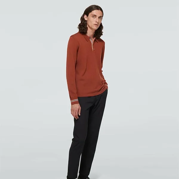 Áo Polo Nam Dài Tay Burberry Pace Merino Wool Long Sleeved Polo Màu Đỏ Size XS