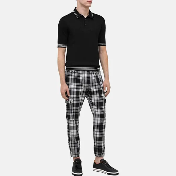 Áo Polo Nam Dolce & Gabbana D&G Kẻ Trắng GXA45T JASNJ N0000 Màu Đen Size 44