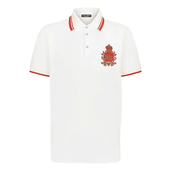 Áo Polo Nam Dolce & Gabbana D&G White Embroidered Crown G8OS1Z FU7EN W0111 Màu Trắng Size S