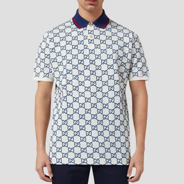 Áo Polo Nam Gucci GG Stretch Cotton Màu Trắng Họa Tiết Size XS