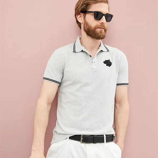 Áo Polo Nam Just Cavalli Grey Tiger Head Polo Shirt Màu Xám Size S