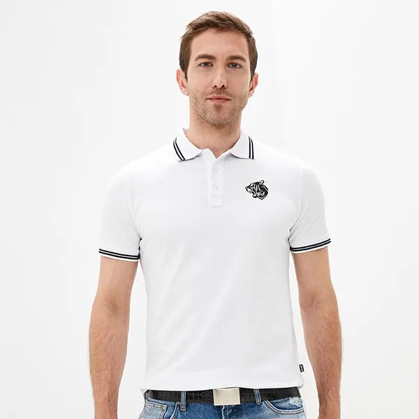 Áo Polo Nam Just Cavalli Men's White Tiger Pattern Collar Stretch Polo Shirt Màu Trắng Size M
