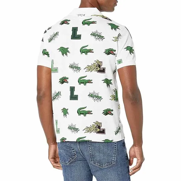 Áo Polo Nam Lacoste Holiday Regular Fit Crocodile Print Shirt PH1464 SBH Màu Trắng Họa Tiết