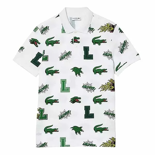 Áo Polo Nam Lacoste Holiday Regular Fit Crocodile Print Shirt PH1464 SBH Màu Trắng Họa Tiết