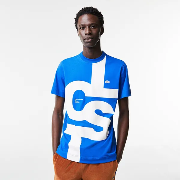 Áo Phông Nam Lacoste Men's Regular Fit Cotton TShirt With Contrasting Letters TH0226-K1Q Màu Xanh Blue Size 3