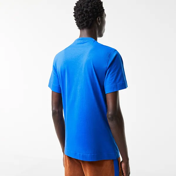Áo Phông Nam Lacoste Men's Regular Fit Cotton TShirt With Contrasting Letters TH0226-K1Q Màu Xanh Blue Size 3