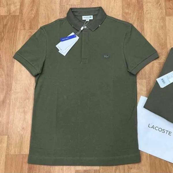 Áo Polo Nam Lacoste Paris Regular Fit Stretch Màu Xanh Olive Size 2