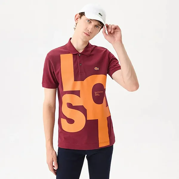 Áo Polo Nam Lacoste Regular Fit Contrast Lettering Petit Piqué PH9907-ZS1 Màu Đỏ Size 3
