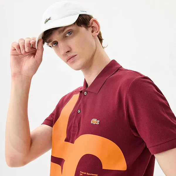 Áo Polo Nam Lacoste Regular Fit Contrast Lettering Petit Piqué PH9907-ZS1 Màu Đỏ Size 3