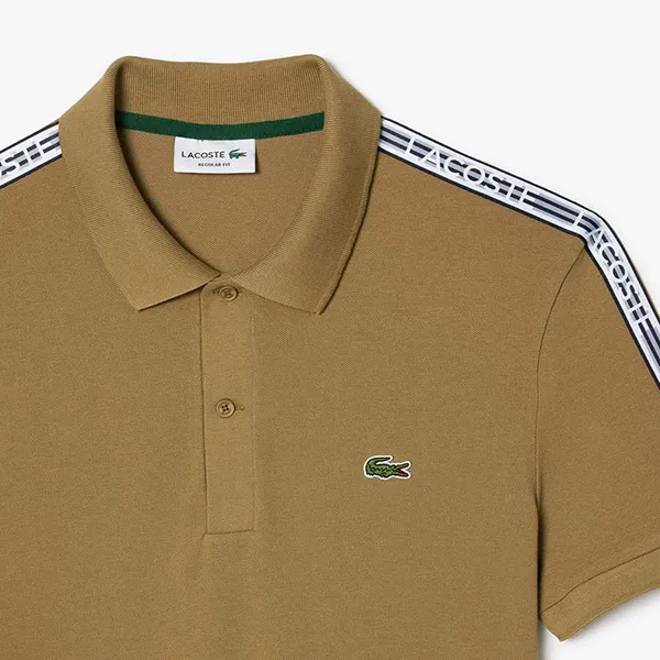 Áo Polo Nam Lacoste Regular Fit Logo Stripe Stretch Cotton PH5075 SIX Màu Nâu Size 2