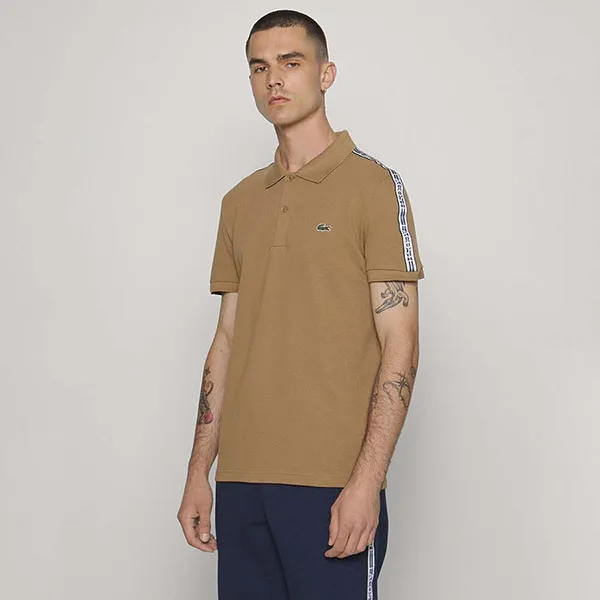 Áo Polo Nam Lacoste Regular Fit Logo Stripe Stretch Cotton PH5075 SIX Màu Nâu Size 2
