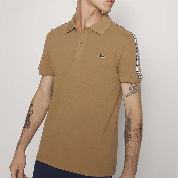 Áo Polo Nam Lacoste Regular Fit Logo Stripe Stretch Cotton PH5075 SIX Màu Nâu Size 2