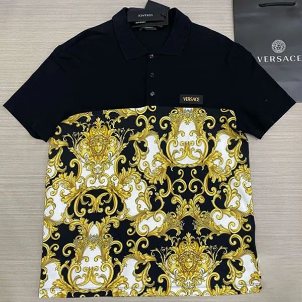 Áo Polo Nam Versace Jeans Couture Shirt Màu Đen Vàng Size XL
