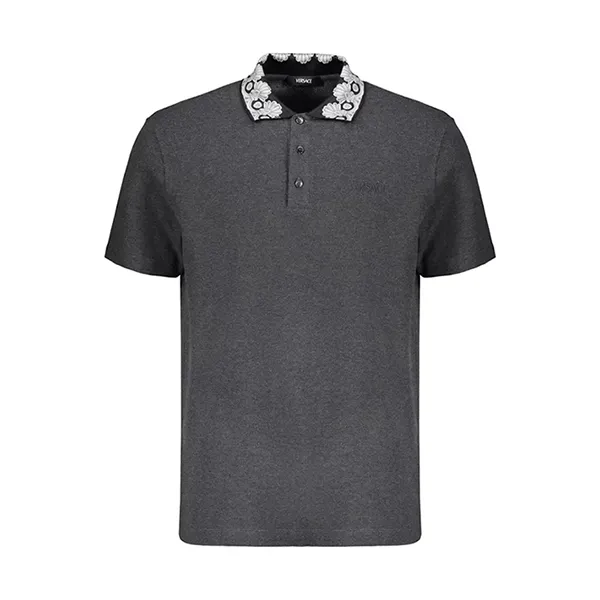 Áo Polo Nam Versace Logo Embroidered Cotton Shirt Màu Xám Size S