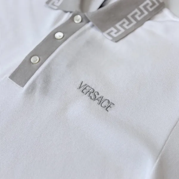 Áo Polo Nam Versace With Embroidered Logo At Chest In Grey 1021354 1A15632 2W450 Màu Trắng Size XS