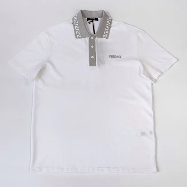 Áo Polo Nam Versace With Embroidered Logo At Chest In Grey 1021354 1A15632 2W450 Màu Trắng Size XS