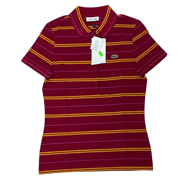 Áo Polo Nữ Lacoste Multi Slim Fit Striped Stretch Piqué Polo Màu Đỏ Size 36
