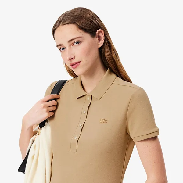 Áo Polo Nữ Lacoste Shirt L.12.D Slim Fit Stretch Piqué Material PF5462-02S Màu Be Size 36