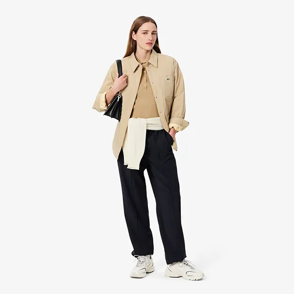 Áo Polo Nữ Lacoste Shirt L.12.D Slim Fit Stretch Piqué Material PF5462-02S Màu Be Size 36