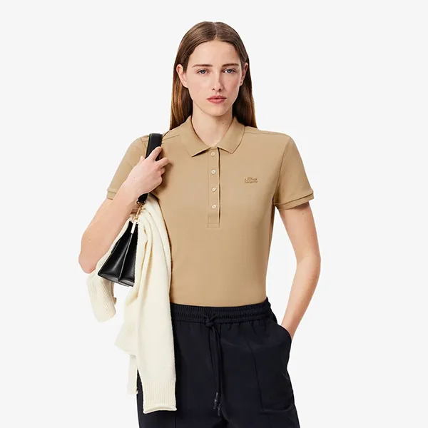 Áo Polo Nữ Lacoste Shirt L.12.D Slim Fit Stretch Piqué Material PF5462-02S Màu Be Size 36