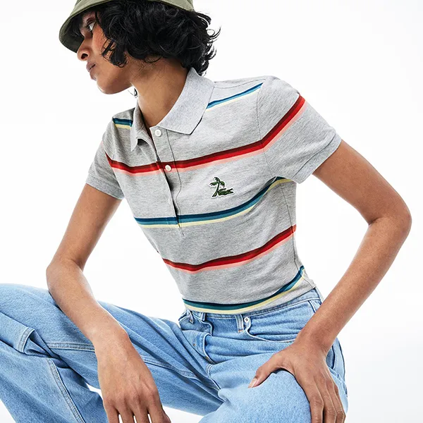 Áo Polo Nữ Lacoste Women's Hooded Cotton Piqué Polo PF3920 CCA Màu Xám Size 36
