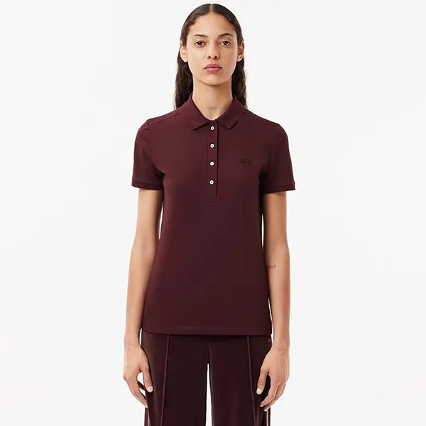 Áo Polo Nữ Lacoste Women's L.12.D Slim Fit Stretch Piqué PF5462-BZD Màu Đỏ Đô Size 36