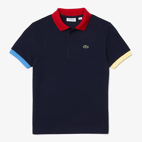Áo Polo Trẻ Em Lacoste Coloured Details Cotton Piqué Polo Shirt PJ2701 Màu Xanh Navy Size 4