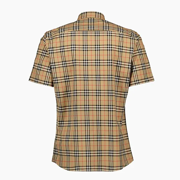 Áo Sơ Mi Cộc Tay Nam Burberry Check Pattern Short-Sleeved Màu Beige Size XS