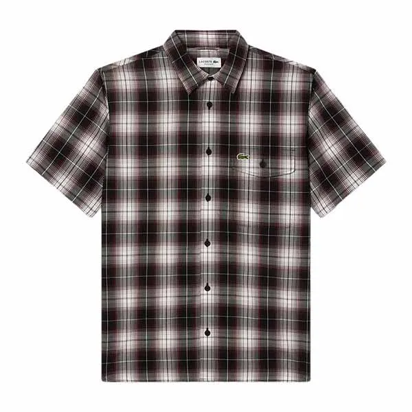 Áo Sơ Mi Cộc Tay Nam Lacoste Men's CH6730 IBP Màu Kẻ Đỏ Size 39