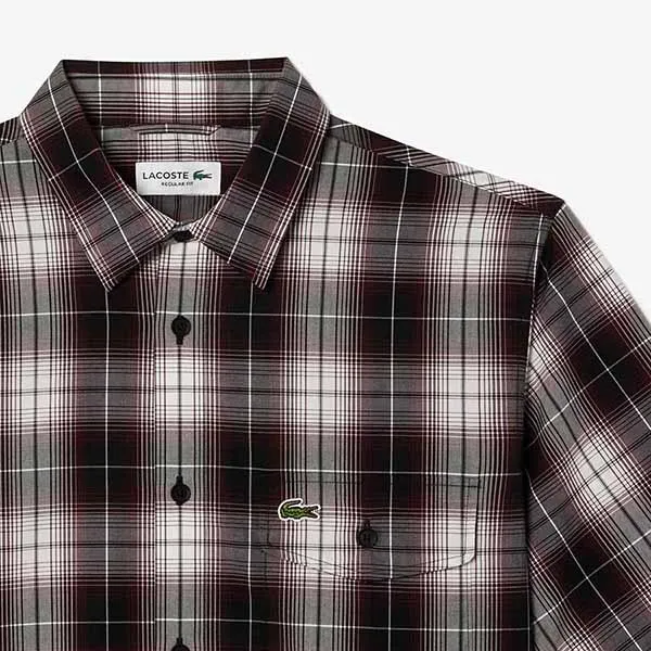 Áo Sơ Mi Cộc Tay Nam Lacoste Men's CH6730 IBP Màu Kẻ Đỏ Size 39