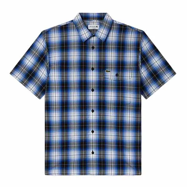 Áo Sơ Mi Cộc Tay Nam Lacoste Men's CH6730 WT5 Màu Kẻ Xanh Size 38
