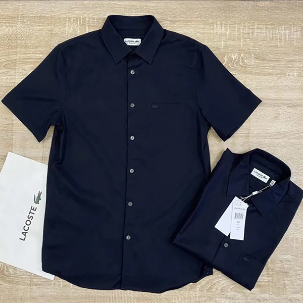 Áo Sơ Mi Cộc Tay Nam Lacoste Men's Regular Fit CH8528 HDE Màu Xanh Navy Size 38