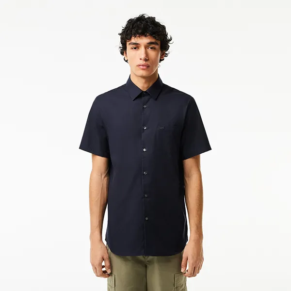Áo Sơ Mi Cộc Tay Nam Lacoste Men's Regular Fit CH8528 HDE Màu Xanh Navy Size 38