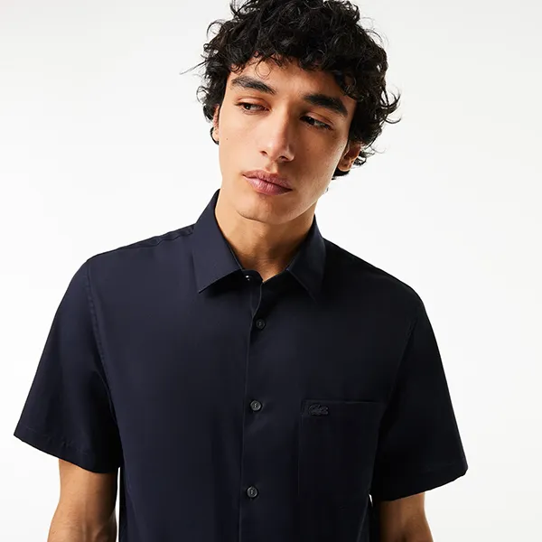Áo Sơ Mi Cộc Tay Nam Lacoste Men's Regular Fit CH8528 HDE Màu Xanh Navy Size 38