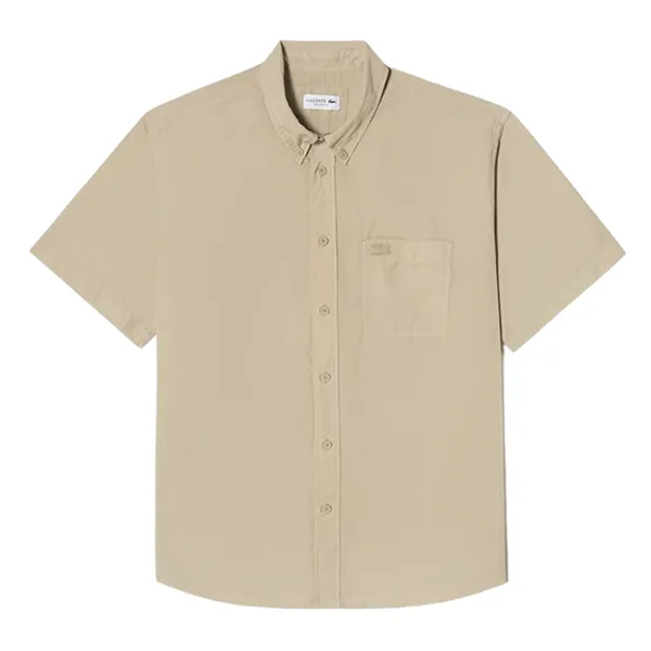Áo Sơ Mi Cộc Tay Nam Lacoste Men's Short Sleeve Shirt CH0745-10 IT5 Màu Be Size 39