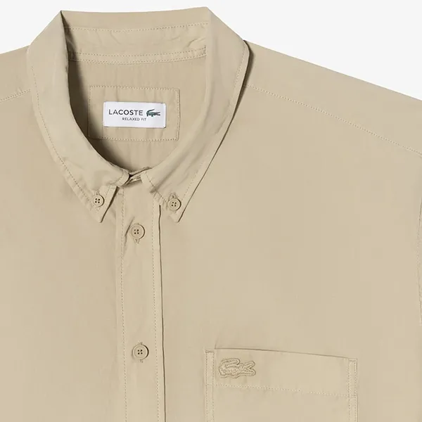 Áo Sơ Mi Cộc Tay Nam Lacoste Men's Short Sleeve Shirt CH0745-10 IT5 Màu Be Size 39