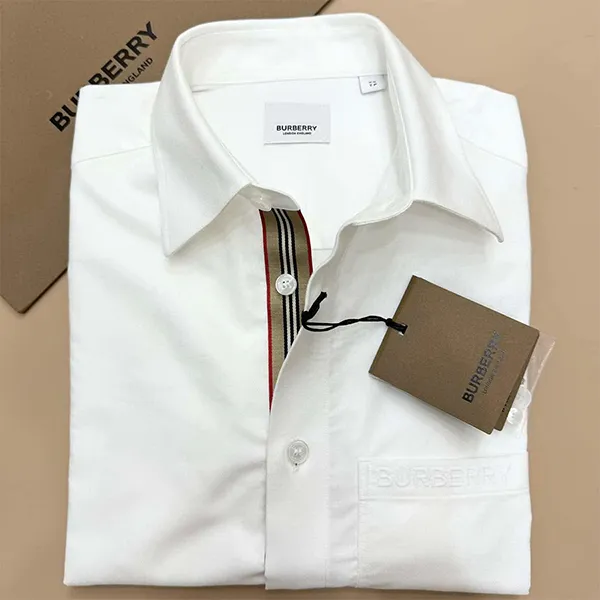 Áo Sơ Mi Dài Tay Nam Burberry Check Shirt Màu Trắng Size XS
